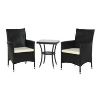 Outsunny Conjunto de Muebles para Jardín Juegos de Muebles de Ratán Incluye 1 Mesa y 2 Sillones con Cojines Estructura de Metal para Terraza Patio Negro