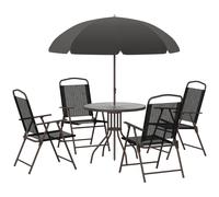 OutSunny Conjunto de Muebles para Jardín Terraza o Patio con 4 Sillas 1 Mesa y 1 Parasol - Textilene, Aluminio y Poliéster Aosom España