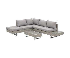 Outsunny Conjunto de Muebles Ratán de 3 Piezas Mesa de Centro Sofá Doble y Sofá de 3 Plazas con Cojines Extraíbles para Exterior Jardín Terraza Patio Acero Gris