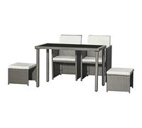 Outsunny - Conjunto de salón de jardín con mesa rectangular grande, 2 sillones y 2 taburetes, cojines blancos extraíbles lavables de resina trenzada de imitación de ratán gris