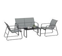 Outsunny Conjunto de salón de jardín de 4 Piezas, con sofá de Exterior de 2 plazas, 2 sillas y Mesa de Centro de Cristal Templado, Conjunto de Muebles de jardín de Metal y textilene, Gris Claro