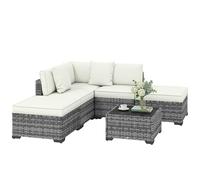 Outsunny Conjunto de salón de jardín de ratán de 6 Piezas, Conjunto de Muebles de jardín en Forma de L con sofás sin reposabrazos, sillón esquinero, reposapiés, Cojines, mesita, salón de Exterior