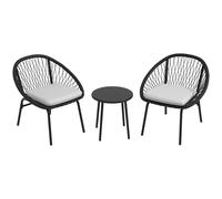 Outsunny Conjunto de salon de jardín para 2 personas con cojines de asiento mullidos con cuerda de resina trenzada y acero Aosom España