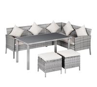 Outsunny Conjunto de salón de jardín para 6 personas sofá esquinero + 2 reposapiés + mesa de comedor 9 cojines de asiento y respaldo Aosom España