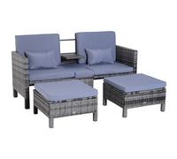 Outsunny Conjunto de sofá de jardín Set de asientos Sofá exterior 2 otomanas 2-5 personas Cojines de asiento Aspecto de ratán Aosom España