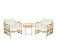 Outsunny Conjunto Jardín Exterior de 2 Sillas y Mesa de Ratán con Cojines Acolchados para Balcón Terraza Amarillo y Crema