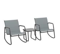 Outsunny Conjunto Jardín Exterior de 3 Piezas con 2 Sillas Mecedoras y Mesa de Vidrio Gris Aosom España