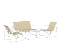 Outsunny Conjunto Jardín Exterior de 4 Piezas con Sofá de 2 Plazas 2 Sillones Mesa de Vidrio Templado Tela Textilene Caqui