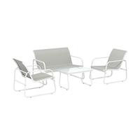 Outsunny Conjunto Jardín Exterior de 4 Piezas, Muebles Jardín Exterior con Sofá de 2 Plazas, 2 Sillones, Mesa de Vidrio Templado, Tela de Textilene Transpirable, Estructura de Acero, Gris Claro