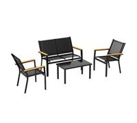 Outsunny conjunto jardín exterior de 4 piezas, muebles jardín exterior con sofá de 2 plazas, 2 sillones, mesa de cristal templado, tela textilene, reposabrazos anchos, negro 63.5 cm