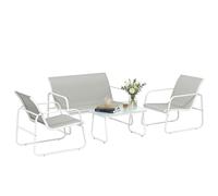Outsunny Conjunto Jardín Exterior de 4 Piezas, Muebles Jardín Exterior con Sofá de 2 Plazas, 2 Sillones, Mesa de Vidrio Templado, Tela de Textilene Transpirable, Estructura de Acero, Gris Claro