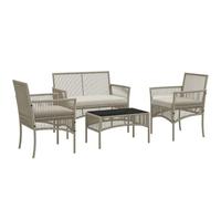 Outsunny Conjunto Jardín Exterior de Ratán 4 Piezas para Patio Caqui | Muebles Jardín Exterior, Muebles Terraza, 1 Sofá de 2 Plazas, 2 Sillones, Cojines, 1 Mesa de Tablero de Vidrio