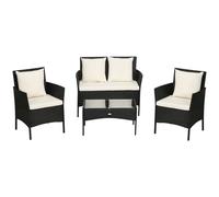 Outsunny Conjunto Jardín Ratán Sintético 2 Sillones 1 Sofá 2 Plazas Mesa Centro Cojines Negro Crema Aosom España
