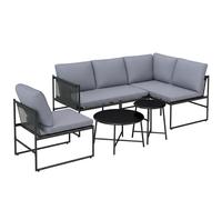 Outsunny Conjunto Lounge para Jardín 4-5 Personas con Sofá 2 Plazas, Mesa de Centro, Silla, Cojines gruesos lavables