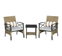 Outsunny Conjunto Mesa y 2 Sillas de Jardín de Ratán Sintético con 2 Cojines Decorativos 46x46x48 cm y 59x71x80 cm Marrón Aosom España