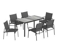 Outsunny Conjunto Mesa y Sillas Jardín con Mesa de Efecto Madera y 6 Sillas con Asiento Transpirable Negro Aosom España