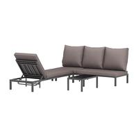 Outsunny Conjunto Modular de Muebles de jardín, Tumbona con colchoneta desenfundable, Estructura de Aluminio, inclinación Regulable en Varias Posiciones + Mesa de Centro de Cristal Templado, Gris