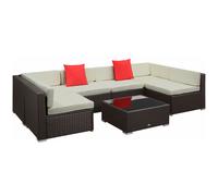 Outsunny Conjunto Muebles de Jardín Ratán 7 Piezas Set de Sofás Patio con 1 Mesita Almohada y Cojín Marrón Aosom España