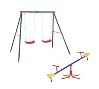 Outsunny conjunto para niños juego de balancín para niños giratorio 360° y columpio doble infantil con cuerda ajustable para jardín parque 184x76x71 cm 239x156x180 cm multicolor 239 cm