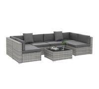 Outsunny Conjunto salón de jardín 7 piezas modulables mesa de café con tapa de vidrio templado cojines desenfundables incluidos Gris Aosom España