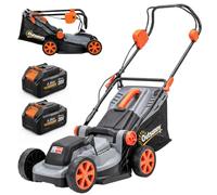 Outsunny Cortacésped a Batería Inalámbrico 18V, 2 Baterías 4Ah 700 W | Ancho de Corte 34 cm hasta 400 m², Función Mulching, Bolsa 35L, 6 Alturas Corte 25-75 mm, Mango Ajustable
