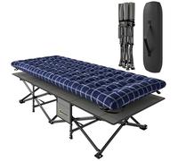 Outsunny Cuna de camping con almohadilla suave, catres plegables extra anchas de 80 cm con bolsillo lateral y bolsa de transporte, cama Oxford portátil resistente, capacidad de 200 kg, color azul