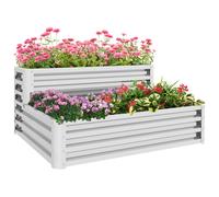 Outsunny de 2 Niveles de Acero Galvanizado, Jardinera Exterior con Diseño de Escalera y Abierto para , Plantas, Herbaria, para , Jardín, 120x101x58 cm, Plateado