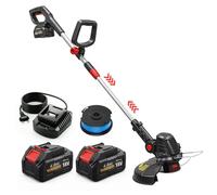 Outsunny desbrozadora batería 18v cortabordes eléctrico 2 en 1 con 2 baterías de 4.0ah y cargador motor sin escobillas barra ajustable cabezal y mango regulables ancho corte 25 cm protector frontal 19