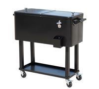Outsunny Enfriador de Bebidas de Acero con Ruedas Abridor de Botellas y Drenaje para Exterior Patio y Jardín 75,7 L 90x39x83 cm Negro