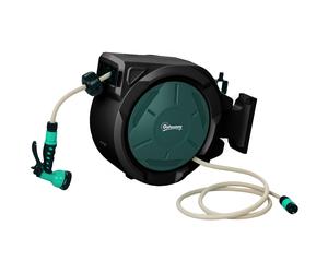 Outsunny Enrollador de Manguera de Riego Carrete de Manguera de Agua 30+2 m Soporte de Pared + Mango Giratorio a 180° 59 x 23 x 42 cm Negro Aosom España