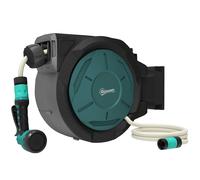 Outsunny Enrollador de Manguera de Riego Mural 25 m x Ø 15 mm Carrete Automático Retráctil Automático verde Aosom España