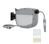 Outsunny Enrollador de Manguera para Jardín 10+1 m con Boquilla de 2 Modos, Carrete de Manguera de Jardín de Pared con Bloqueo Automático y Retracción Controlada, Soporte Orientable 180°, Gris