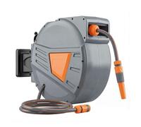 Outsunny Enrollador de Manguera para Jardín 20+1,6 m con Boquilla de 2 Modos, Carrete de Manguera de Jardín de Pared con Bloqueo Automático y Retracción Controlada, Soporte Orientable 180°, Naranja