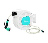 Outsunny Enrollador de Manguera para Jardín 25+2 m con Boquilla de 7 Funciones Carrete de Manguera de Jardín de Pared Giro de 180° Manguera Enrollable con Bloqueo Retorno Automático Gris Claro