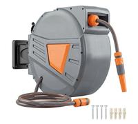 Outsunny Enrollador de Manguera para Jardín 30+2 m con Boquilla de 2 Modos, Carrete de Manguera de Jardín de Pared con Bloqueo Automático y Retracción Controlada, Soporte Orientable 180°, Naranja