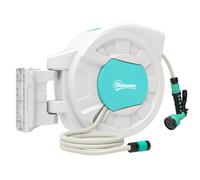 Outsunny Enrollador manguera de riego carrete para manguera de agua 35+2 m soporte mural + asa giratorio 180° 55 x 20 x 42 cm gris claro