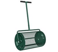 Outsunny Esparcidor de Compost, 24" Altura Ajustable Mango en T, Verde | Esparcidor de turba de jardín, cesta de malla metálica, para siembra, esparcimiento de estiércol