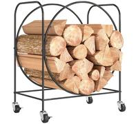 Outsunny Estante de Leña de Metal con Ruedas, Leñero Exterior e Interior, Soporte para Leña de Chimenea, Almacenamiento para Madera, 51x30x60 cm, Negro