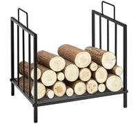 Outsunny Estante de Leña para Chimenea Tradicional Leñero Interior y Exterior Almacenaje para Madera Soporte para Leña con Asas Diseño Elevado 44,5x33x46,5 cm Negro