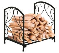 Outsunny Estante para Leña 39,5x31,5x39,5 cm Metálico Leñero Interior y Exterior con Rejilla y Base Elevada Carga Máx. 50 kg Negro Aosom España