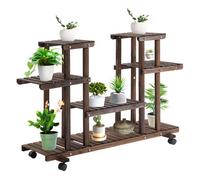 Outsunny Estantería para Plantas de 4 Niveles con Ruedas Soporte para Macetas Soporte para Plantas para Interiores y Exteriores Terraza Jardín Balcón 123,5x33x80 cm Marrón