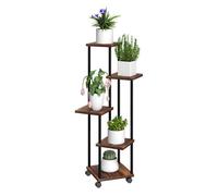 Outsunny estantería para plantas de 5 niveles soporte para plantas de madera y acero con 5 estantes cuadradas y 4 ruedas soporte para macetas para interior y exterior 59x59x110 cm carbonizado