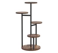 Outsunny Estantería para Plantas de 5 Niveles Soporte para Plantas de Madera y Acero con 5 Estantes Redondos Soporte para Macetas para Interior y Exterior 43x43x70 cm Carbonizado