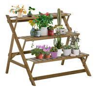 Outsunny Estantería para Plantas de Madera Escalera 3 Estantes Plegables Soporte Macetas Flores 101x83x88 cm Marrón Aosom España