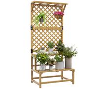 Outsunny Soporte para Plantas de Madera Estantería para Plantas de 2 Niveles Soporte para Macetas Exterior con Enrejado para Jardín Patio Terraza 75x50x166 cm Natural