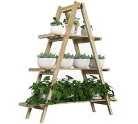 Outsunny Estantería para Plantas Plegable de Madera Soporte para Macetas de 3 Niveles con Marco en A para Exteriores Interiores Salón Jardín Balcón 100x36x112 cm Natural