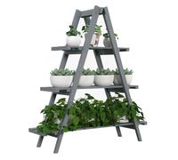 Outsunny estantería para plantas plegable de madera soporte para macetas de 3 niveles con marco en a para exteriores interiores salón jardín balcón 100x36x112 cm gris 100 cm