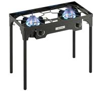 Outsunny Estufa de camping de doble quemador, estufa de gas de alta presión de 150,000 BTU con patas desmontables, cocina de gas para exteriores, camping, barbacoa, regulador y manguera incluidos