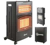 Outsunny Estufa de Gas 4,2 kW + Eléctrica 1,2 kW, con Funda, Negra | Portátil, plegable, 3 niveles de calor, ODS, protección antivuelco y de llama, ruedas, hogar, garaje y taller