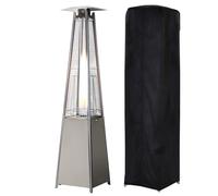 Outsunny Estufa de Gas para Exterior Pirámide 10,5 KW Calefactor para Patio de Propano Acero Inoxidable con Funda Protectora Regulador Manguera y Ruedas Ø49,5x227 cm Plata | AOSOM ES